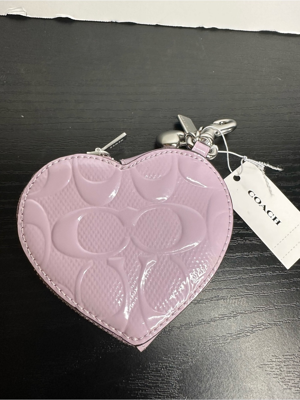 Coach Light Violet Heart Coin Case Keychain with Silver Heart Charm - Picture 3 of 4